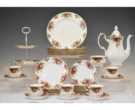 Royal Albert 'Old Country Roses' coffee and service, comprising two-tier cake stand, coffee pot, sugar basin, five cups, seve