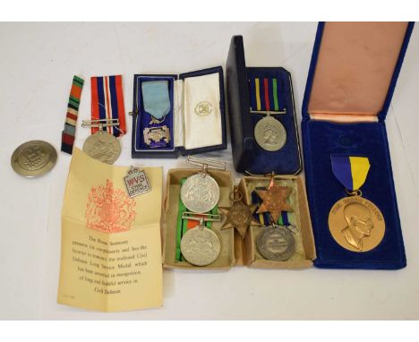 Elizabeth II Civil Defence Long Service Medal (un-named), Third Reich RAD Female Youth badge, World War Two medal medals comp