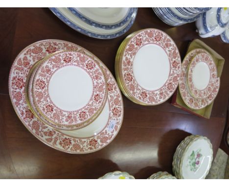 An Aynsley Blue Mist pattern tea and dinner service, including teapot and sauce jug, eighty pieces, and Wedgwood Red Damask p