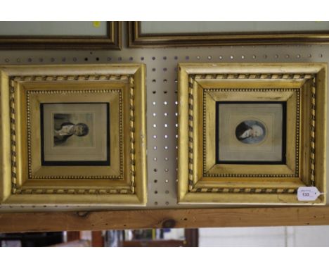 A 19th century miniature portrait of a gentleman, oval mounted on paper and framed, oval 6.5cm x 5.2cm and another portrait o