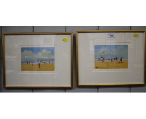 Paul Hart Children playing at the seaside - a pair Oil, signed 11.5cm x 16cm