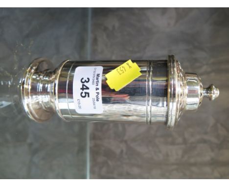 A silver plated Art Deco sugar shaker of plain cylindrical form