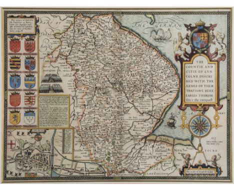 Lincolnshire.- Speed (John) - The Countie and Citie of Lyncolne Described, county map with ornamental title cartouche, coats 