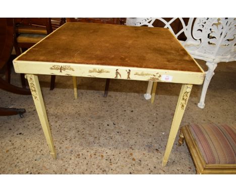 EARLY TO MID-20TH CENTURY FOLDING CARD TABLE WITH PAINTED DECORATION, APPROX 71CM SQUARE