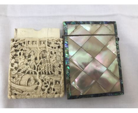 A mother-of-pearl card case; together with an ivory example
