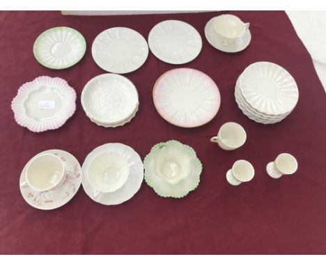 A quantity of Belleek to inc cups, saucers, plates, egg cups etc CONDITION REPORT: the wheat cup and saucer has a hairline cr