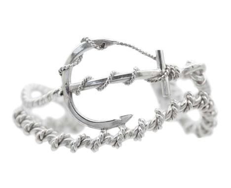 A .999 fine silver 'Newlyn Ropes & Anchor' bangle by James Suddaby. Hallmarked and stamped 'JAMES SUDDABY NEWLYN', inner widt