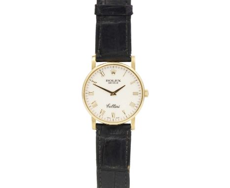 ROLEX - A Cellini 18ct gentleman's manual wind wristwatch. Ref. 5115/8, serial no. M779XXX, the white dial with 'ROLEX' embos