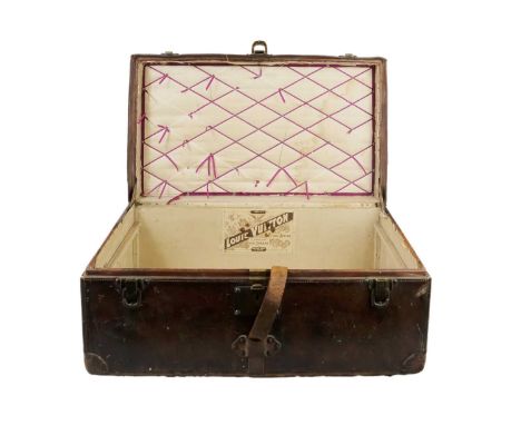 An early 20th century Louis Vuitton brown leather motoring trunk.  The brass lock stamped Bte S.G.D.G PATENT 1.RUE SCRIBE PAR