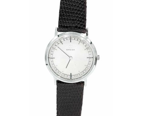 OMEGA - A 14ct white gold diamond set gentleman's manual wind dress watch. Cal. 620, the signed 30mm silvered dial with silve
