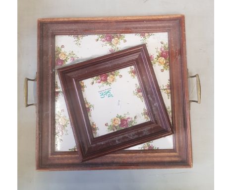 Royal Albert Old Country Roses Pattern Oak framed Twin handled tray with similar framed tile. 