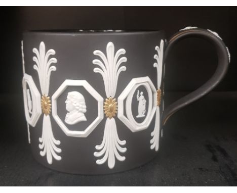 Wedgwood Limited Edition black &amp; Gold / white jasperware tankard by Richard Guyatt 