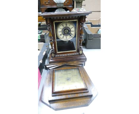 Wooden Cased Mantle Clock & similar barometer(2) 
