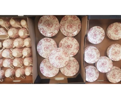 English Ironstone Tableware floral teaware items to include 24 cups, 41 saucers &amp; 39 side plates (3 trays) 