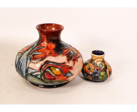 Moorcroft Red Tulip squat vase, height 10cm together with small Celtic web vase. Height 6cm (2) 