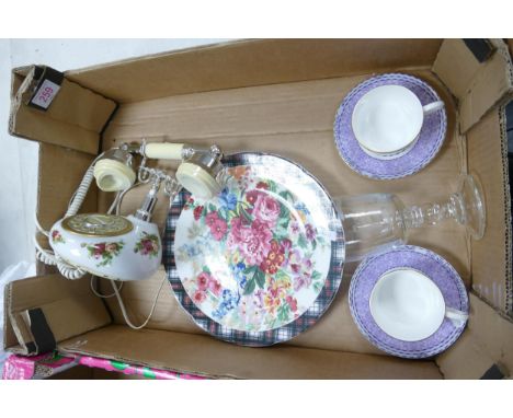A mixed collection of items to include Royal Albert Old Country Rose patterned Retro Telephone, Wedgwood Cups &amp; Saucers &