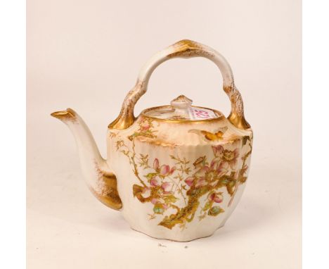 Carlton Blush ware Shaped Teapot with floral decoration, by Wiltshaw &amp; Robinson, c1900, length 17.5cm 