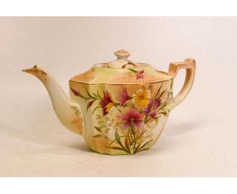 Carlton Blush ware Shaped Teapot with floral decoration, by Wiltshaw &amp; Robinson, c1900, length 13cm 