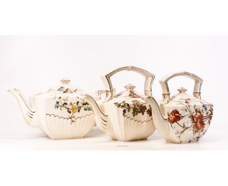 A collection Carlton Blush ware Shaped Teapot with floral  decoration including Poppy Royal May etc , by Wiltshaw &amp; Robin