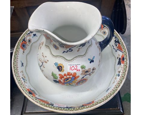 Large Early 20th century Keeling Losol ware Wash basin and Ewer (Bowl diameter 42cm) 