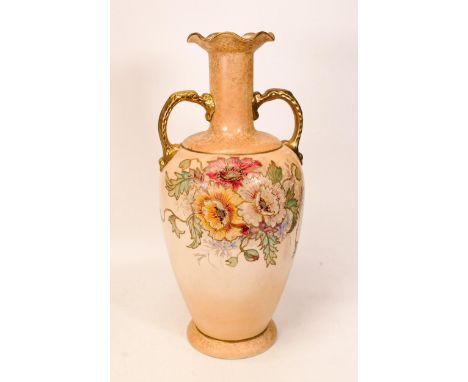 Carlton Blush ware large Handled Vase with floral decoration, by Wiltshaw &amp; Robinson, c1900, height 30cm 