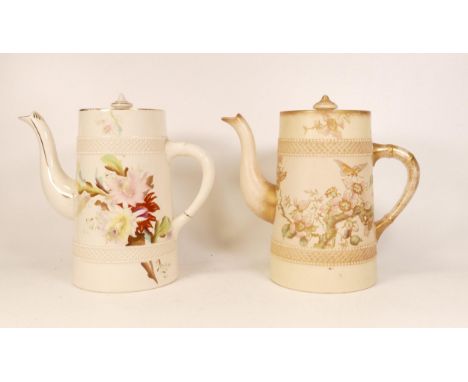 Two Carlton Blush ware Shaped Teapot with floral decoration, by Wiltshaw &amp; Robinson, c1900, height 20cm (2) 