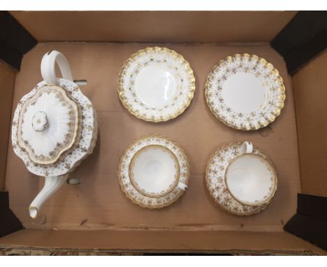 Spode Fluer De Lys Gold Tea pot &amp; 2 cup/saucer/plate trios 