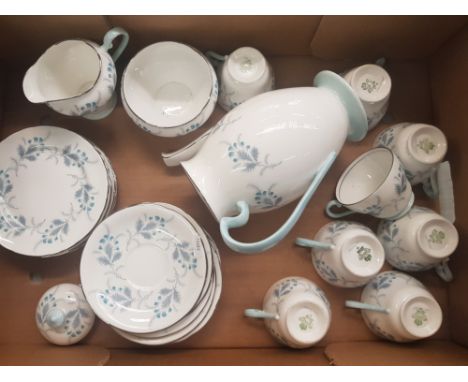 Aynsley 'Las Palmas' pattern tea ware items to include Teapot, 7 side plates, 8 cups and saucers, milk and sugar 
