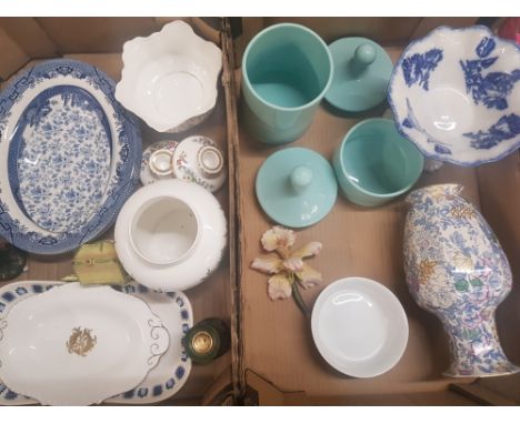 A mixed collection of ceramic items to include Masons Bittersweet blue vase, Coalport Ming rose pattern vase, Royal Tuscan sh