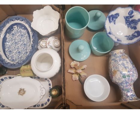 A mixed collection of ceramic items to include Masons Bittersweet blue vase, Coalport Ming rose pattern vase, Royal Tuscan sh