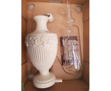 Wedgwood Cream Queensware Lamp together with vintage Glass Ship in a Bottle 