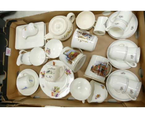 A mixed collection of items to include Royal Doulton cups and saucers ( with initals ), Orient Line teapot and sugar bowl, fl