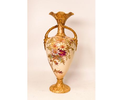 Carlton Blush ware Two Handled Vase with floral decoration, by Wiltshaw & Robinson, c1900, height 29cm 