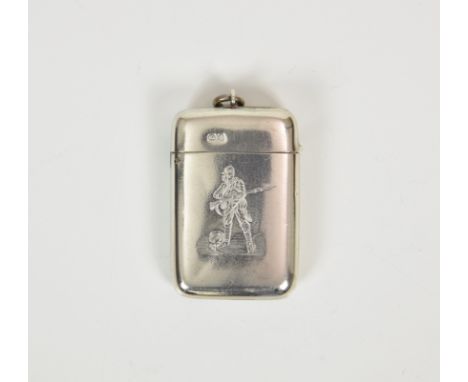 A late Victorian silver vesta case, John Millward Banks, Chester 1899, rounded rectangular form, engraved to front with a sol