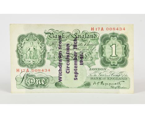 BRITISH BANKNOTE - The States of Guernsey OVERPRINT - Bank of England One Pound overprint - German Occupation interest, green