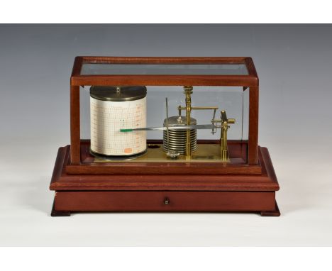 A mahogany cased barograph by Casella of London, late 20th century, with bevelled glass and drawer containing replacement pap