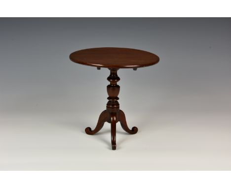 A 19th century apprentice piece miniature mahogany tilt-top tripod table, raised on a turned column to three cabriole legs, 9