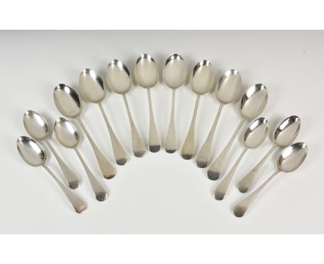 A set of eight dinner spoons and six dessert spoons in the Old English pattern, John Round & Son Ltd., Sheffield dated 1935; 