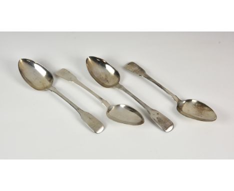 A set of four George III silver fiddle pattern table spoons, Solomon Hougham, London 1815, inscribed with initial 'H' to term