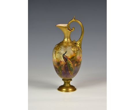 A Royal Worcester miniature pedestal ewer, puce printed factory mark, H271, date code for 1914, green painted mark '50.54', d