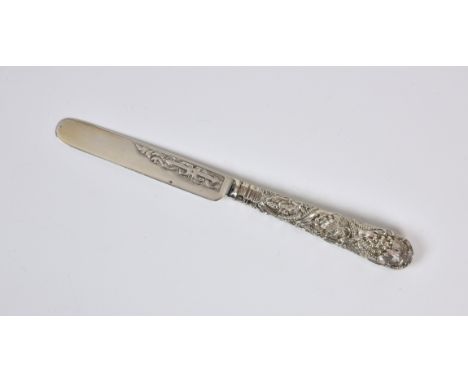 A Victorian silver grape / cheese knife, Aaron Hadfield, Sheffield 1853, with ornate moulded grape vine handle, the silver bl