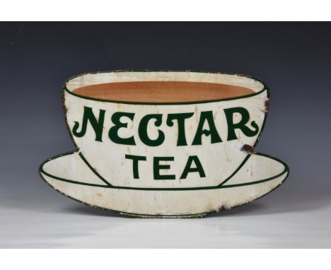 Nectar Tea' vintage enamel advertising sign in the form of a cup and saucer, by the Patent Enamel Co Ltd, B'ham and London, 2