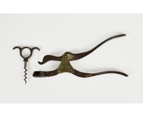 A Lund single lever two part corkscrew, a Lund Lever with associated corkscrew, the corkscrew marked 'LUND PATENTEE &amp; LON