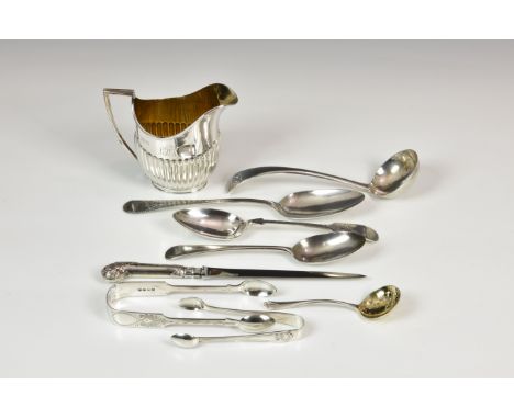 A collection of various silver smalls, comprising a cream jug by Edward Barnard & Sons, London 1908, of half fluted baluster 