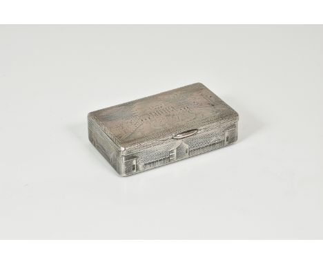 A Russian silver snuff box, stamped '84', with two other indistinct marks, rectangular form with hinged cover, engraved all o