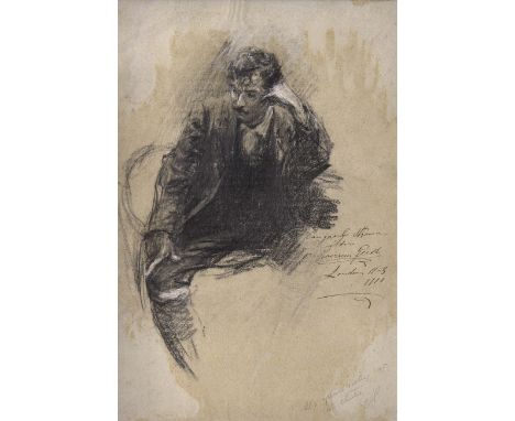 Gilbert Holiday (British, 1879-1937), Portrait of a the actor Giovanni Grasso in pensive pose, charcoal, pencil and bodycolou