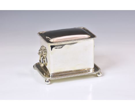 A George V silver tea caddy / table casket, Alexander Clark &amp; Co. Ltd., Sheffield 1925, rounded rectangular form with int