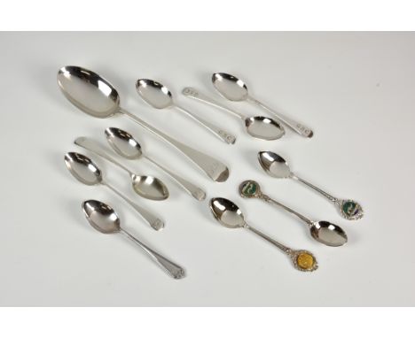 Guernsey Swimming Club interest - an Old English pattern silver table spoon and three teaspoons, John Round & Sons Ltd., Shef