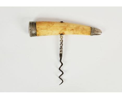 A direct pull Edwardian silver mounted horn corkscrew, Harrison Brothers &amp; Howson, Sheffield 1902 &amp; 1903, with spiral