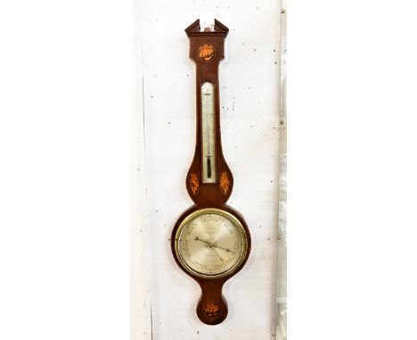 A Regency inlaid mahogany wheel barometer by A. Joia of Farringdon, the boxwood and ebony strung case with four shell paterae